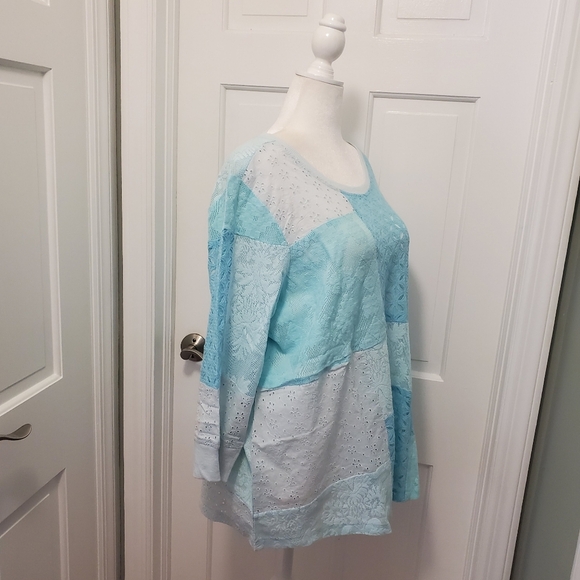 NWOT LOGO Lavish By Lori Goldstein Patchwork 3/4 Sleeve Lace Top Size 2X Ret $86 - Picture 4 of 12
